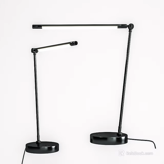 Modern Black Desk Lamp Pair With Adjustable Arms And Circular Base Design 3d model