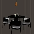 Modern Round Black Dining Table With Four Chairs And Pendant Light In Grey Room
