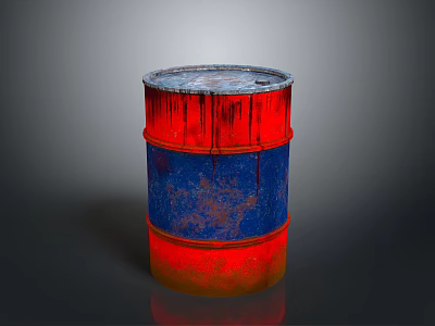 Rusted Red And Blue Oil Drum With Distressed Paint Surface Appearance 3d model