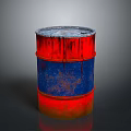 Rusted Red And Blue Oil Drum With Distressed Paint Surface Appearance