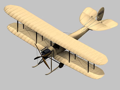 Vintage Cream Colored Biplane Passenger Plane Featuring Propeller Double Wings and Classic Fuselage 3d model