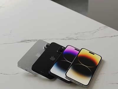 Multiple Smartphones In Various Colors Showcasing Modern Design On White Marble Surface 3d model