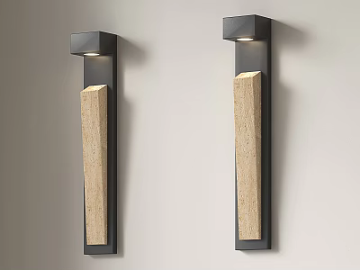 Modern Minimalist Wall Lights with Wooden Panels and Black Metal Frame Mounted on Wall 3d model