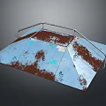 Skateboard Ramp Architectural Structure With Blue Surface Rust Marks Graffiti And Railings 3d model