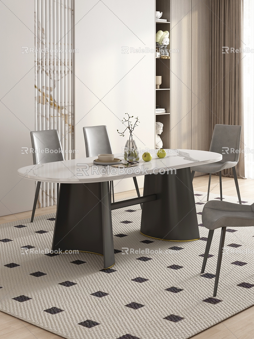 Dining Table and Chair Combination Restaurant Dining Chair Rock Board Dining Table 3d model