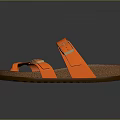 Bright Orange Sandals With Double Buckles And Brown Sole On Black Background