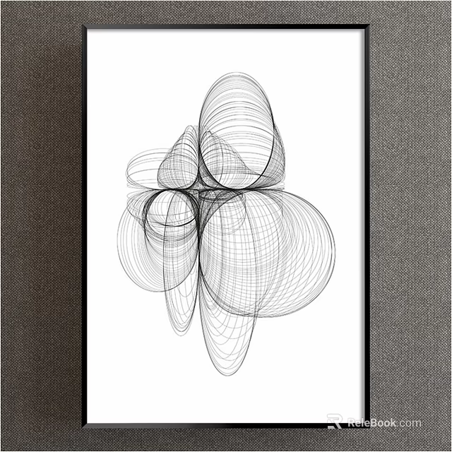 Abstract Black White Curved Line Artwork In Modern Framed Wall Decor 3d model 