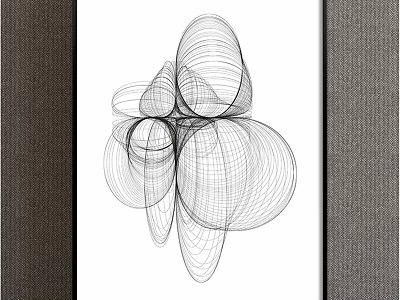 Abstract Black White Curved Line Artwork In Modern Framed Wall Decor 3d model