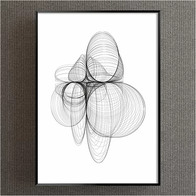 Abstract Black White Curved Line Artwork In Modern Framed Wall Decor 3d model