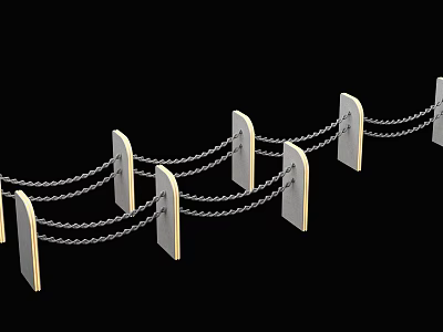White Post Fence Structure With Connecting Chains For Boundary Marking 3d model