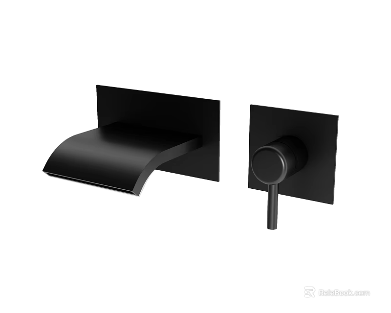 Black Modern Sleek Wall Mounted Faucet With Separate Handle Design And Smooth Finish 3d model 