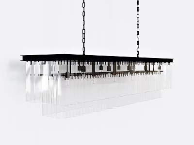 Modern Black Metal Chandelier With Transparent Hanging Glass Strips Design 3d model
