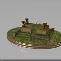 Ancient Altar Platform On Circular Base With Candelabra Green Plants And Glowing Gems
