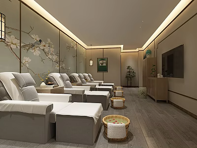 Modern SPA Sauna Interior with Reclining Chairs Magnolia Wall Art Wooden Flooring and TV 3d model
