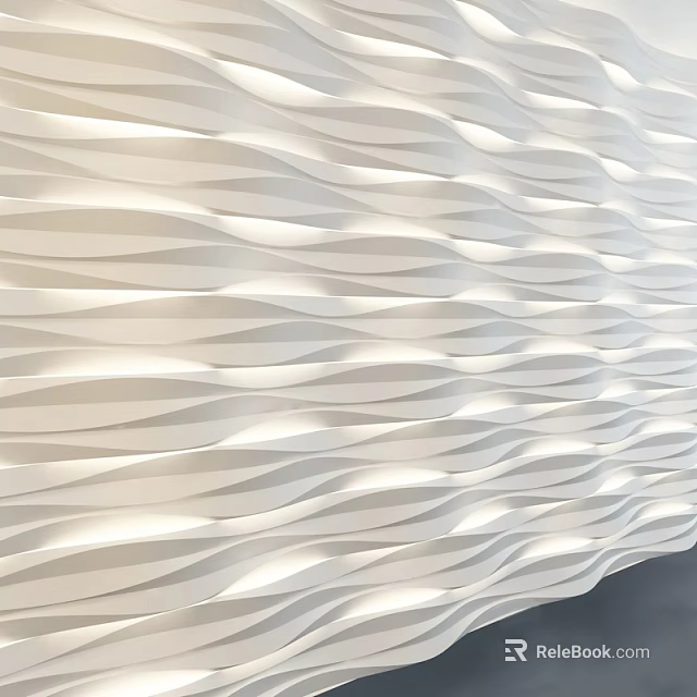 White Wavy Textured Wall Design With 3D Curved Patterns And Soft Light Effects 3d model 