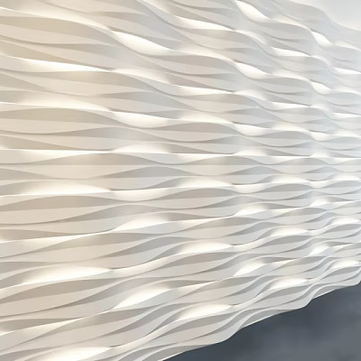 White Wavy Textured Wall Design With 3D Curved Patterns And Soft Light Effects 3d model