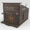 Old Western Style Wooden Bank Building With Porch Steps And Loan Office Signs