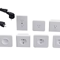 Various White Switch Panels With Black Plugs For Home Electrical Accessories 3d model