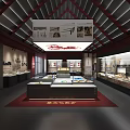 Cultural Museum Interior With Display Cases Exhibits And Red Carpet Design