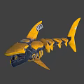Yellow And Black Mechanical Shark Skeleton Model With BONE Label And Detailed Structure
