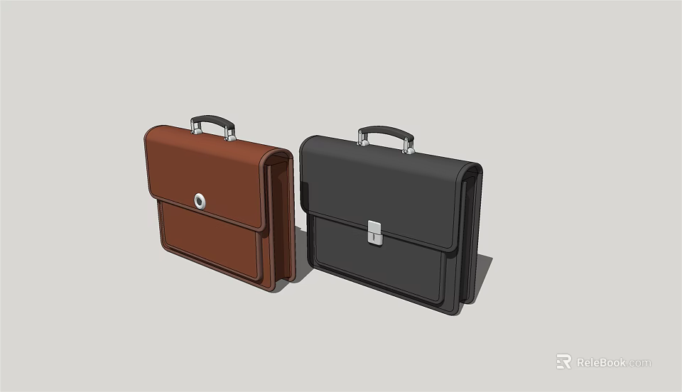 Stylish Brown And Black Leather Briefcases With Handles And Clasps Design 3d model 