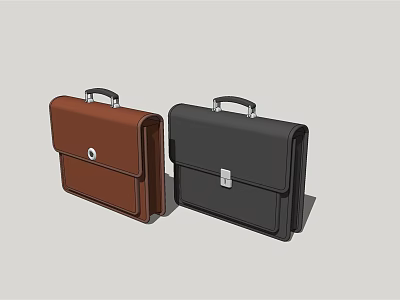 Stylish Brown And Black Leather Briefcases With Handles And Clasps Design 3d model
