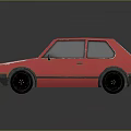 Red Paper Model Car With Handmade Design And Black Wheels On Dark Background
