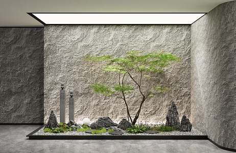 New Chinese Courtyard Sick Plant Combination Landscape Stone 3d model