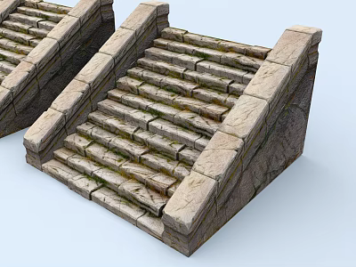 Road Infrastructure Stone Steps Featuring Natural Moss Covered Texture 3d model