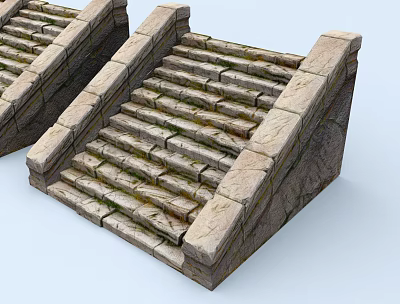 Road Infrastructure Stone Steps Featuring Natural Moss Covered Texture 3d model