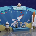 Creative Space Themed Exhibition Setup With Astronauts Rocket Planets And Satellite 3d model