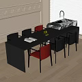 Dark Table and Chairs Set with Red and Black Chairs Fruit Book in Modern Room