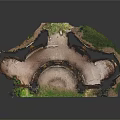 European Architectural Ruins Model with Arched Doorways Stone Columns and Climbing Vines