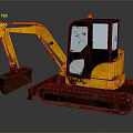 Yellow Mini Excavator with Black Cab Rusty Tracks and Brown Bucket