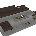 Modern Brown Leather Sofa And Coffee Table Set With Ottoman Side Table And Accent Chair