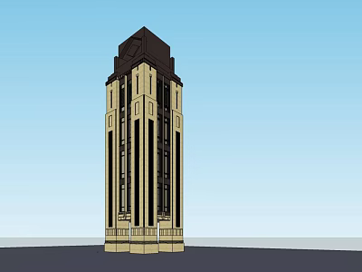 Modern Tower Exterior Architectural Design With Vertical Lines Beige Facade And Dark Roof 3d model