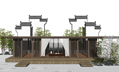 New Chinese Style Pavilion Landscape Pavilion Home Pavilion Plant Green Plant 3d model