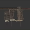 Wooden Elevated Structure With Multiple Levels Railings And Support Beams 3d model