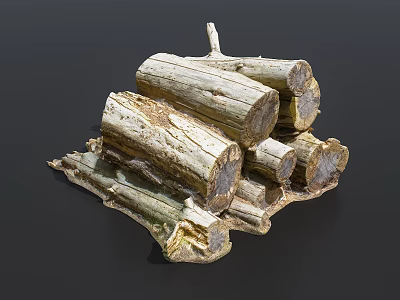 Natural Stone And Wood Logs Stacked For Rustic Decorative 3d model