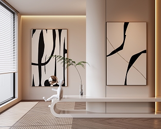 Modern abstract painting black and white abstract decorative painting 3d model