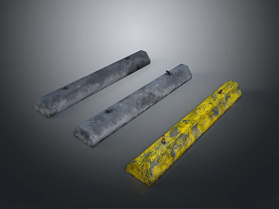 Worn Concrete Road Barriers Featuring Gray And Yellow Surfaces 3d model