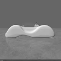 Modern White Reception Desk With Curved Design And Staff In Interior Space