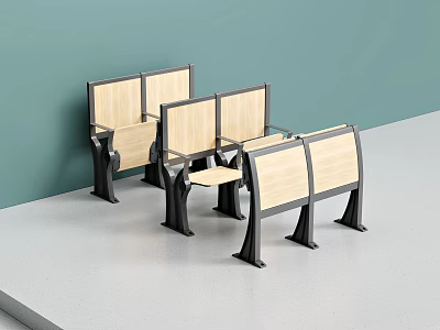 Stylish Modern Public Chairs With Wooden Seats And Metal Frames For Public Areas 3d model