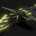 Mythical Dragon And Rider With Glowing Yellow Lines On Intricate Black Wings