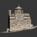 Cartoon Scene Featuring Detailed Stone Building Model With Dome Tiled Roof And Base