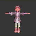 Cute 3D Game and Movie Character with Teal Hair Blue Beret and Arms Outstretched