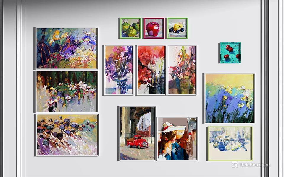 Collection of Art Paintings in Various Styles with Floral Figures and Landscapes 3d model 