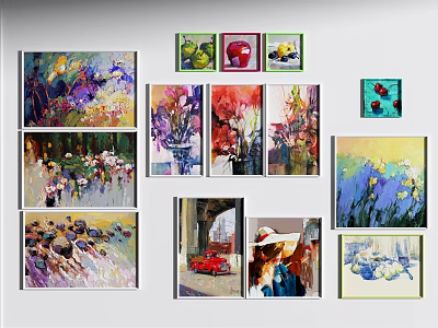 Collection of Art Paintings in Various Styles with Floral Figures and Landscapes 3d model