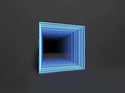 Mirror With Blue Neon Lights Creating Infinite Tunnel Effect Multiple Square Layers On Dark Background 3d model