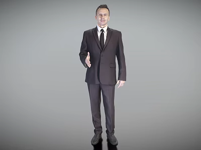 A Man In Dark Suit Standing Against Gray Background With Right Hand Extended For Greeting 3d model